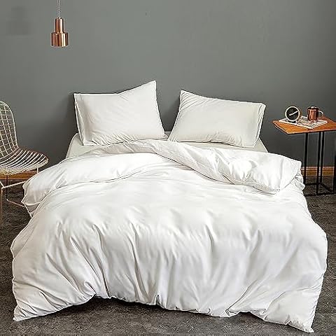 DACHENGXIAORUI Brushed Solid Color White Duvet Cover King Size Suitable for People of All Ages, Skin-Friendly Fabric, The Set Contains a Duvet Cover and Two Pillowcases Cover