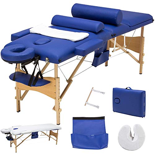 Uenjoy Folding Massage Table 84'' Professional Massage Bed Luxury-Model With Additional Accessories 3 Fold, Blue