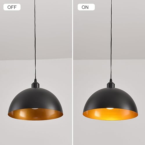 Miniatura 9 de Lámpara colgante enchufable, paquete de 2 lámparas colgantes industriales con acabado dorado en el interior, accesorios de iluminación colgantes