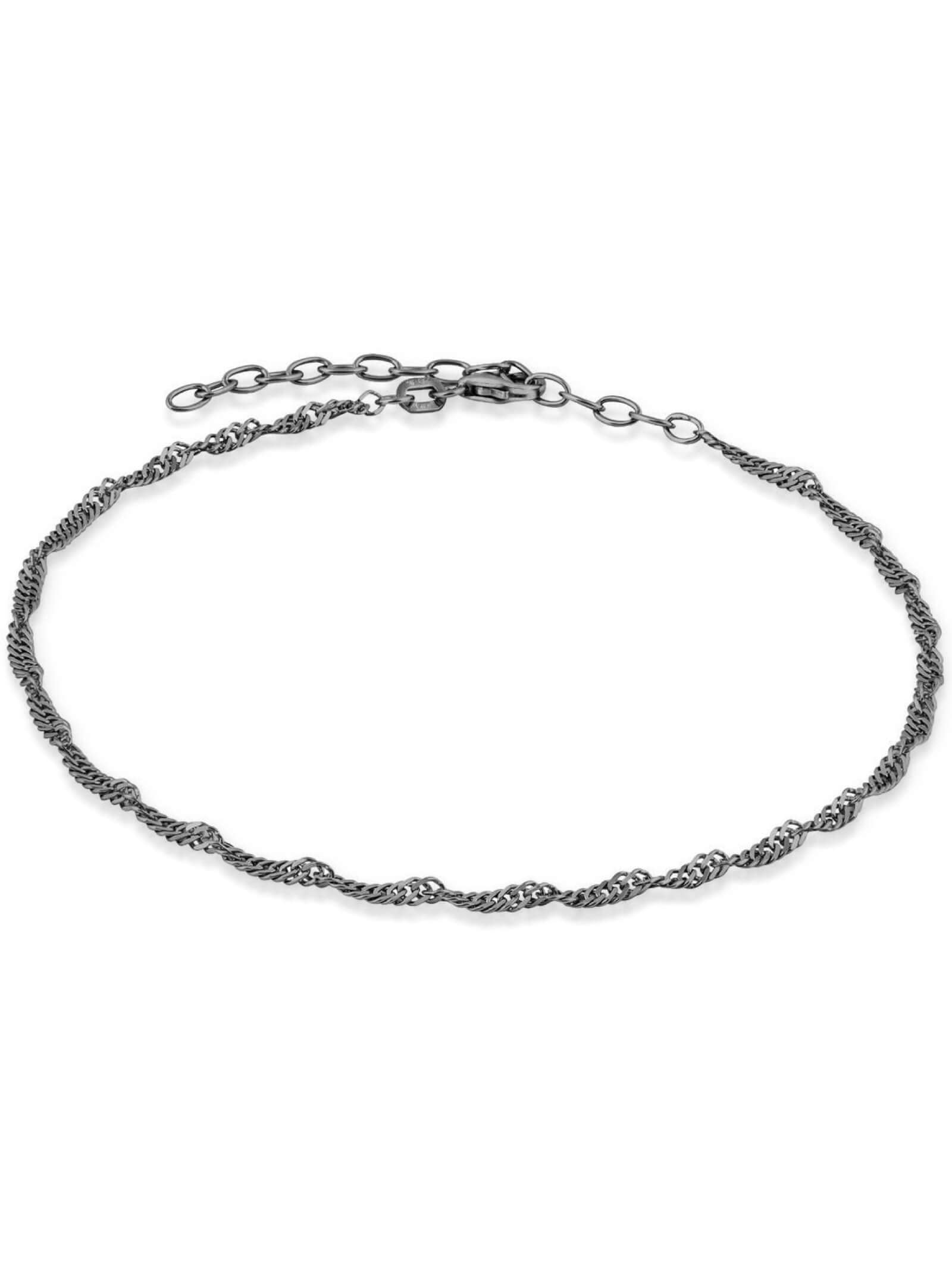 modabilé Damen Fußkette Schwarz Rhodiniert verstellbar 925 Sterling Silber Singapurkette (2,4mm Breit 23cm - 28cm) ohne Anhänger Schwarzes Fußkettchen