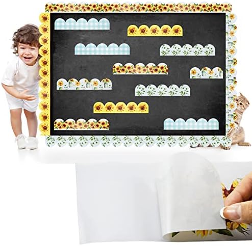 Covienapp 69 ft Adhesive Bulletin Board Border Sunflower Eucalyptus Classroom Border Chalkboard Stickers for Classroom Office Decoration Back to School,5 Design,60 PCS