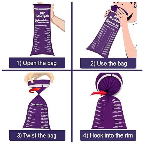 Image of MP MOZZPAK Vomit Bags Disposable 35 Pack - 1000ml Emesis Bags, Leak-Proof Barf Bag, Travel Friendly Puke & Nausea Bag for Motion Sickness, Medical Grade Throw up Relief for Car, Airplane, & Road Trip