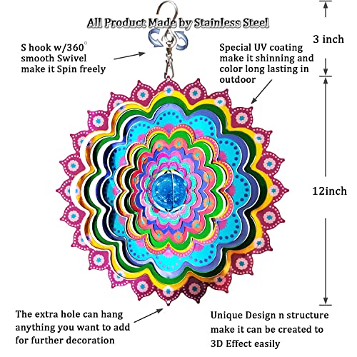 Image of FONMY Mandala Wind Spinner w /Crystal Ball Peacock- 3D Stainless Steel Hanging Spinners Worth Gift Christmas Decoration Indoor /Outdoor Garden Decor Kinetic Yard Art 12 Inches Wind Sculpture