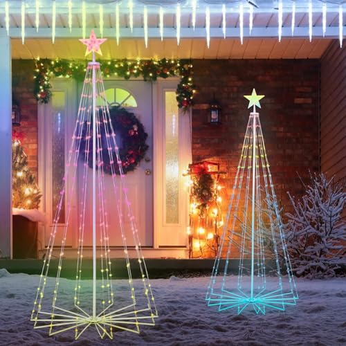 6ft Smart Lighted Christmas Tree 265 LED RGB Outdoor Christmas Cone Tree Music Sync Remote APP Control Timer Dimmable Artificial Xmas Tree for Porch Yard Patio Indoor Decoration