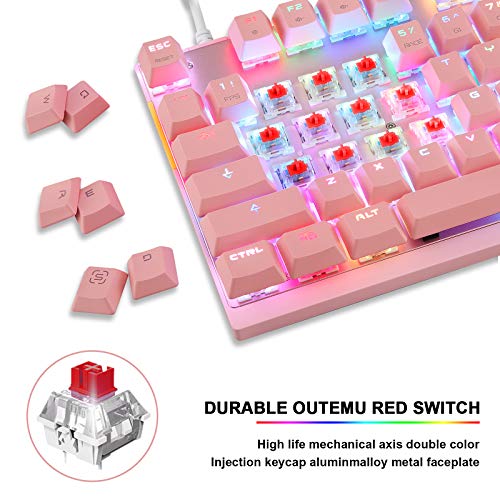 MOTOSPEED Professional Gaming Mechanical Keyboard RGB Rainbow Backlit 87 Keys Illuminated Computer USB Gaming Keyboard for Mac & PC Pink - Thumbnail 6
