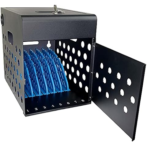 POCHAR 8-Device Chromebook Charging Station - Locking Charging Cabinet for Multiple Devices - Comes with Lock and Keys - Fits 14-inch Screensize and 1-inch Thick (Black) Cover