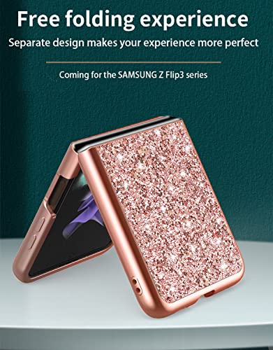 Compatible With Samsung Z Flip 4 Case Glitter Sparkle Gold, Phone Case For Samsung Galaxy Z Flip 4 Case Silicone Anti-Fingerprint Glamorous Bling Shiny Cover Thin (Pink) #TOP4