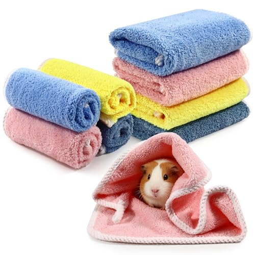 8Pcs Guinea Pig Fleece Blanket, 12 x 12In Guinea Pig Bedding, Reusable Hamster Cage Liners Washable Pet Pee Pad Small Animal Soft Sleep Mat Pad Cover for Hedgehog Hamster Chinchilla Ferret(4 Color)