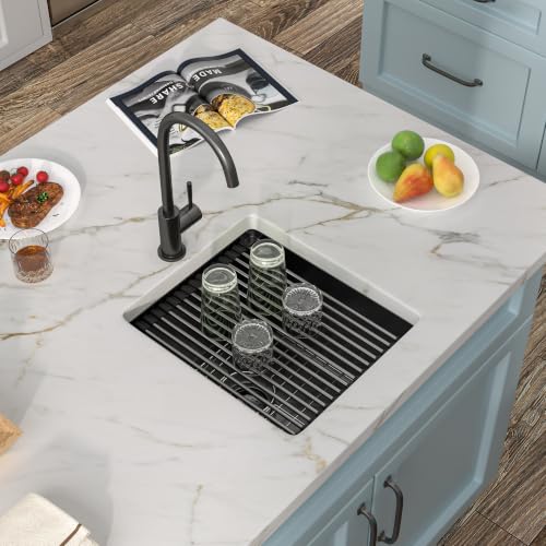 Image of 15 inchx17 inch Black Bar Prep Sink Undermount Workstation | Gunmetal Black NANO-PVD 16 Gauge T304 Stainless Steel Single Bowl Under Counter Basin for RV Kitchen Wet Bar Prep Station