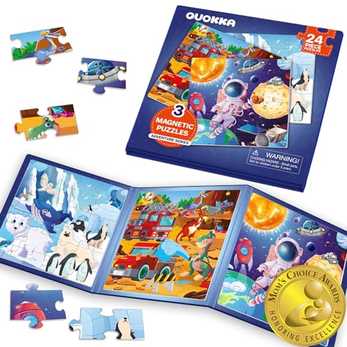Image of QUOKKA Travel Magnetic Puzzles for Toddlers 1-3 – 20+Pcs Animals Game with Extra-Long Play Book – Fun Travel Jigsaw Game Toy for Kids Ages 3-5 – Strong Magnets for Car Activities