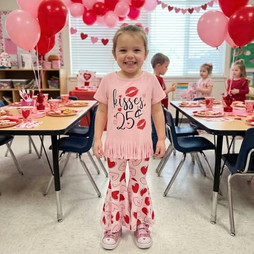 Image of Unique Baby 2 Piece Girls Bell Bottom Leggings Outfit with Short Sleeved Shirt Kid and Toddler Clothes Set