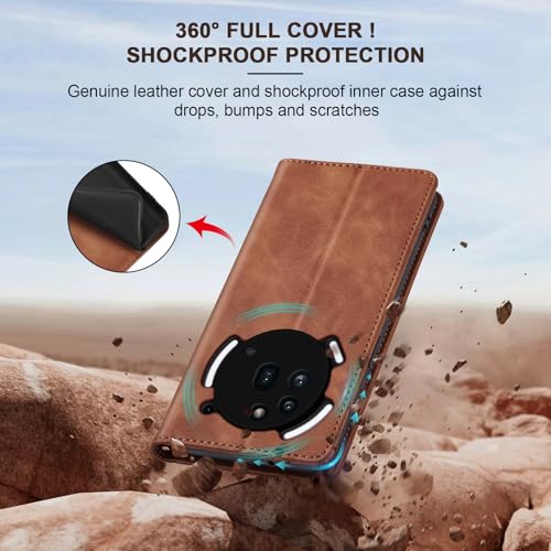 Image of Jasonyu Case for Nothing Phone (3a) Pro Leather Wallet Flip Cover with Card Holder,Kickstand, Magnetic Closure,TPU Shockproof Phone Case,Brown