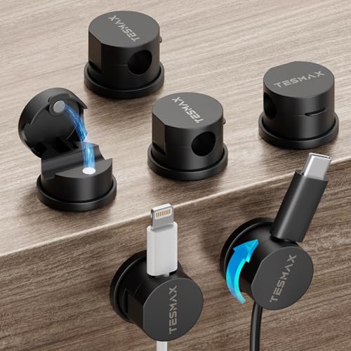 Kabelhalter Kabelclips Selbstklebend[360Drehbar & Twist-Lock] Tesmax Magnetische Kabel Organizer Kabelhalter Schreibtisch Kabelmanagement für Schreibtisch Ladekabel HDMI USB Aux kabel Schwarz 6 Stück