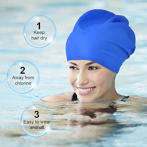 Miniatura 8 de 2 PCS Swimming Cap for Long Hair, Extra Large Swimming Caps for Women & Men, Silicone Adult Swim Cap, Waterproof Swimming Hat for Dreadlocks,