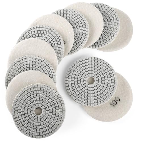 Image of WORKEASE 4 Inch Diamond Polishing Pads Wet /Dry 12PCS, 100 Grit Diamond Sanding Pad, Granite Stone Concrete Marble Rock Countertop Quartz Polish Pad