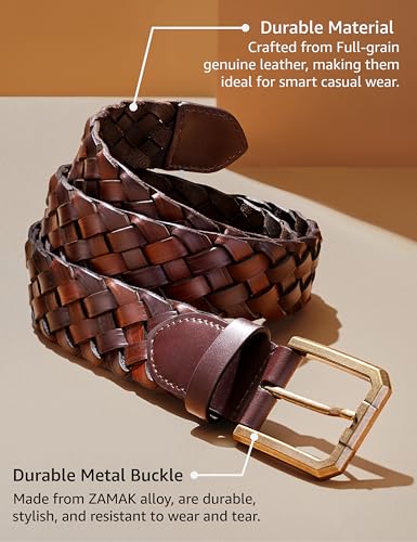 Image of Symbol Premium Men's Genuine Leather Braided Casual Brown Belt