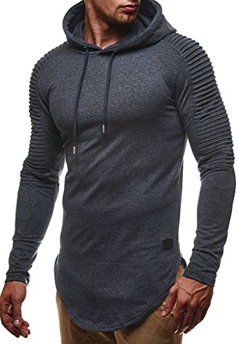 Leif Nelson Herren Kapuzenpullover Slim Fit Baumwolle-Anteil Moderner weißer Herren Hoodie-Sweatshirt-Pulli Langarm Herren schwarzer Pullover-Shirt mit Kapuze LN6369 Anthrazit Large