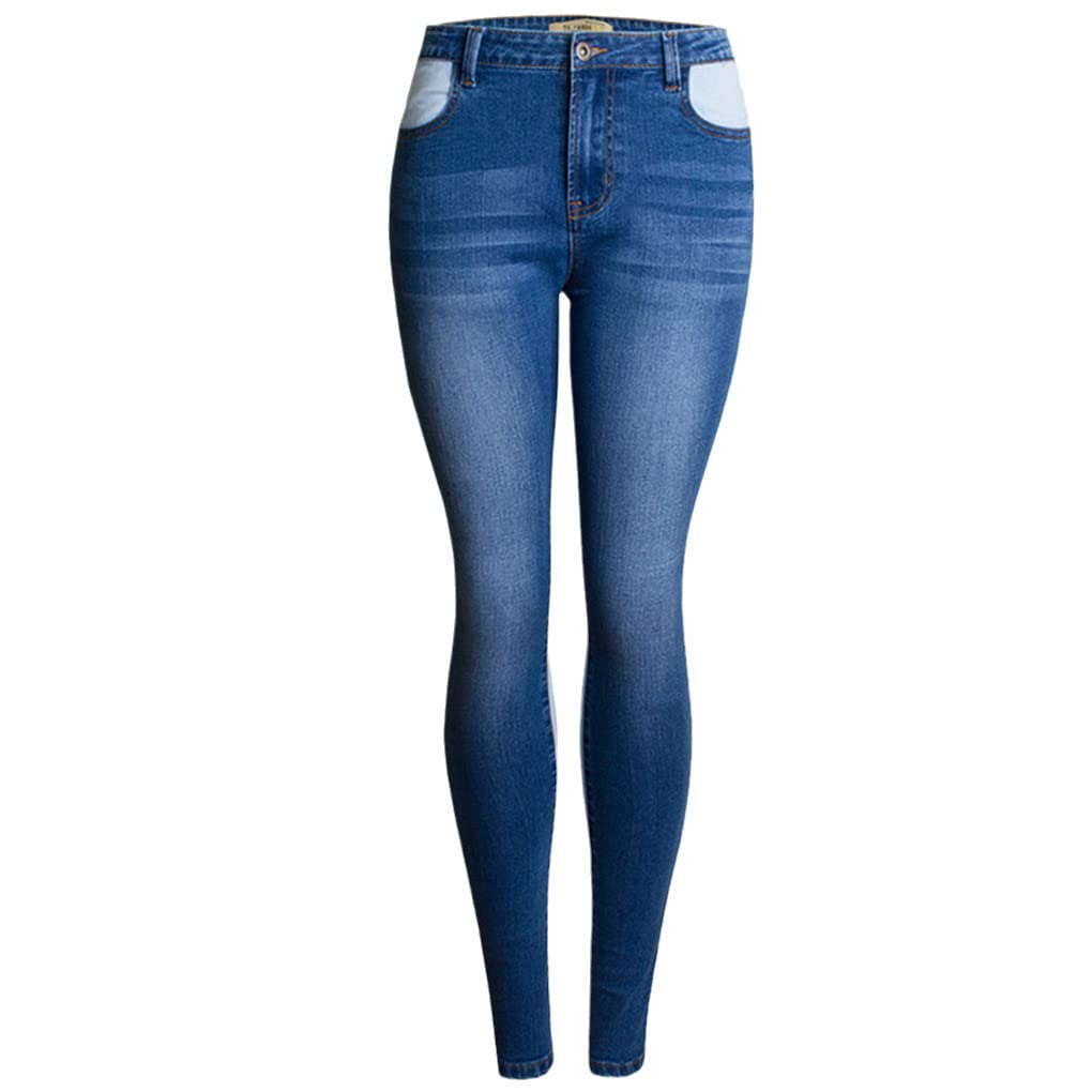 Dninmim Leggings en jean stretch pour femme, bleu, M