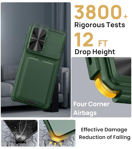 Image of SSLOTSCASE for Samsung Galaxy S26+ Plus Case with Credit Card Holder & Stand & Slide Lens Cover & Kickstand, Multi-Functional Wallet Sturdy Protective Phone Case Cover for Samsung S26+ Plus, Green