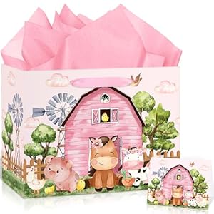 Farm Animals Theme Birthday Gift Bag for Girls Baby Shower Pink Farmhouse Barnyard Gift Bag Wrapping Paper Card Large Cows Pigs Gifts Bag for Baby Shower Farm Birthday Party Favors Supplies Farm Animals Theme Birthday Gift Bag for Girls Baby Shower Pink Farmhouse Barnyard Gift Bag Wrapping Paper Card Large Cows Pigs Gifts Bag for Baby Shower Farm Birthday Party Favors Supplies