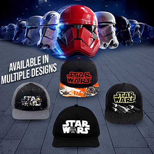 Classic Star Wars X-Wing Starfighter Embroidered Logo Outline Youth Flatbill Baseball Cap Hat, Black & Yellow #TOP5