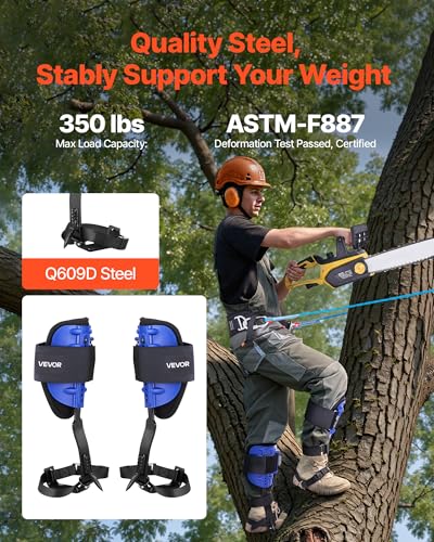Image of VEVOR Tree Climbing Spikes, 1 Pair Height-Adjustable Climbing Spurs, 350lbs Load Capacity Tree Climbing Gear with Straps, Arborist Equipment for Climbers, Hunting, Fruit Picking