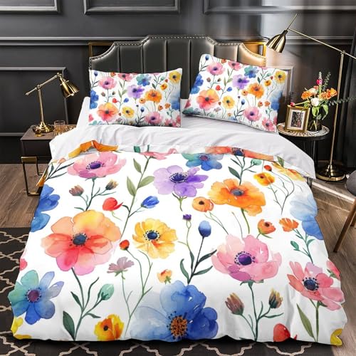 Parure de lit fleurs aquarelle 3D en microfibres douce king size 220x240cm - 4