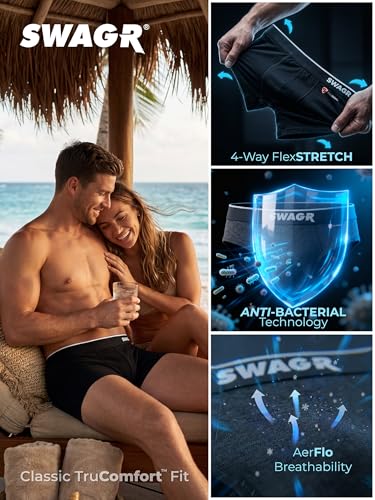 Image of SWAGR 5 Pack Men's Super Combed Cotton Underwear Trunks | Classic TruComfort Fit | Powered by ZincShield Anti-Bacterial Tech | Aerflo Breathability | 4-Way FlexStretch | SOXCO Style SG05