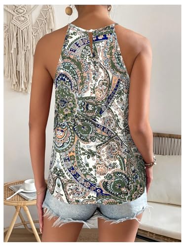 Image of RoseSeek Women's Boho Paisley Print Halter Tops Cut Out Going Out Tops