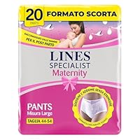 Lines Specialist Maternity, Mutandine Assorbenti Lines Maternity Post Parto, con Supporto Dell'Addome e Assorbenza Rapida per Perdite Post Parto, Taglia L, Confezione da 20 pezzi