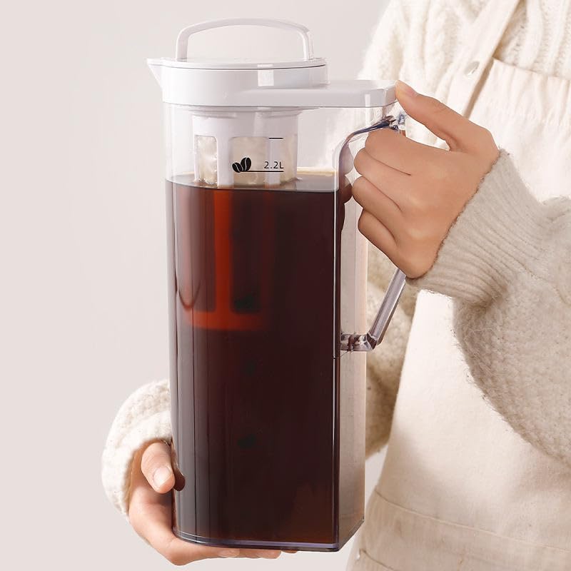 Soko 2.2 Litre Cold Brew Coffee & Tea Maker with Filter | BPA-Free Plastic Jar, Airtight Iced Pitcher with Leak-Proof Lid & Wide Mouth Kettle Design | Easy for Brewing Drinks at Home - White-image-49