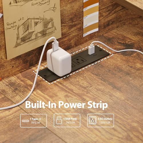 Image of Agilestic L-Shaped Electric Standing Desk, 63x55 Inch Ergonomic Adjustable Height Desk with Storage, Stand Up Corner Desk Sit Stand Computer Table Power Outlet & LED Lights, Office Table, Rustic Brown