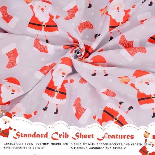Image of Christmas Crib Sheet, Fitted Crib Sheet with Santa Claus, Christmas Stocking, Snowflake, Measuring 52'' x 28'' to fit Standard Crib & Toddler Mattresses, Gray