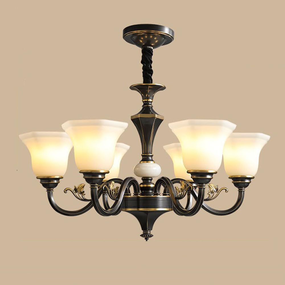 Plafonnier en laiton d'époque style américain vintage avec 6 têtes en cuivre haut de gamme