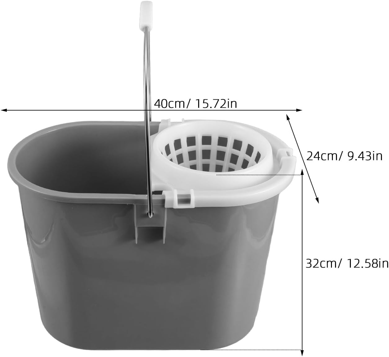 Holibanna Mop Bucket Replacement: Plastic Cleaning Barrel with Handle - Mopping Water Container with Side Press Basket for Round Housekeeping Commercial Cleaning (Grey)