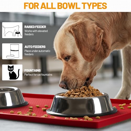 image for Hubulk Dog Feeding Mat,100% Waterproof BPA Free Silicone Pet Food and 