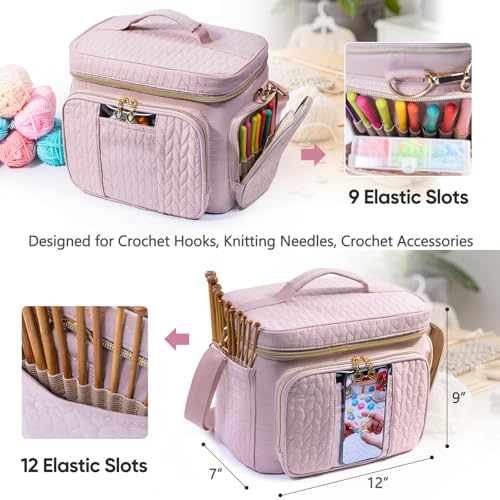 Image of MYBAGZING Crochet Bag Organizer - Yarn Bags for Crocheting - Crochet Storage Bag with Pockets for Crochet Hooks, Crochet Accessories - Yarn Organizers - Yarn Holders for Crocheting - Knitting Bags