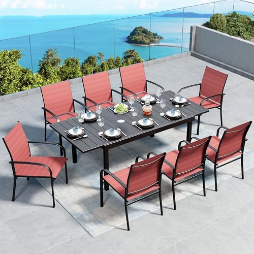 Image of SUNSHINE VALLEY 9pc Patio Dining Set, Extendable Metal Table & 8 Chairs