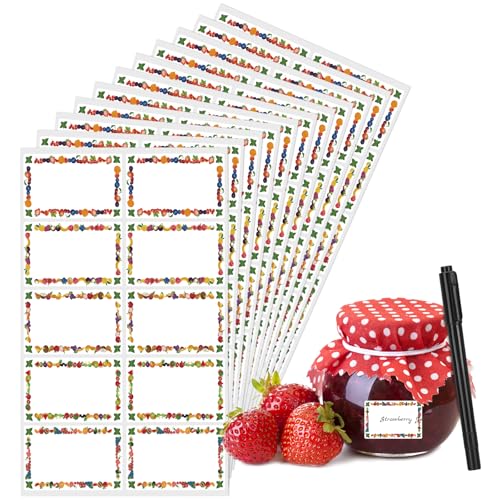 500 Jam Labels for Jars with Marker Self Adhesive Jam Jar Labels