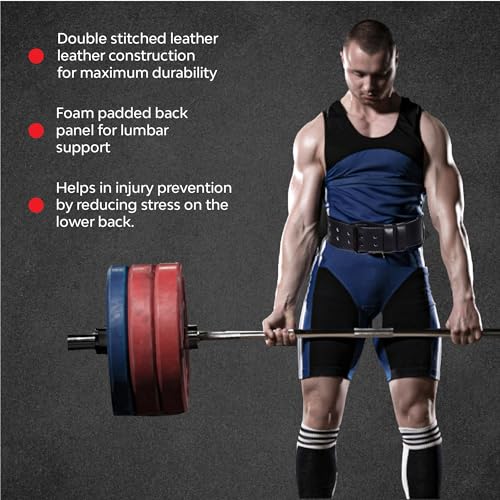 Image of Aurion by 10Club Premium Genuine Leather Weight Lifting Belt-Small | HeavyDuty Powerlifting Belt | Body Fitness And Gym Back Support Weightlifting Belt | Unisex | Adjustable Buckle | Full Black