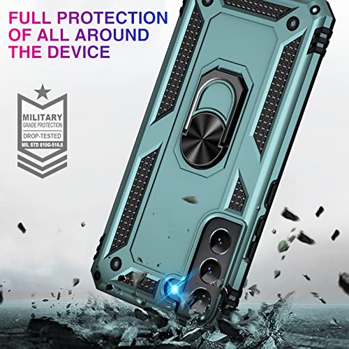 Image of Vaki for Samsung Galaxy S22 5G Case with Built in Screen Protector Military Grade Hard Rugged Cover Heavy Duty Armor Galaxy S22 Phone Cases with Metal Ring Kickstand Shockproof Green
