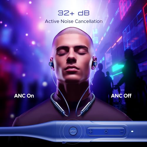 Image of Boat Rockerz 255 ANC, 100HRS Battery, Spatial Audio, 32Db ANC, Fast Charge(10Mins=24HRS), 3Mics AI-Enx Tech, 13Mm Drivers, Bluetooth Neckband, in Ear Wireless with Mic Earphones (Marine Blue)