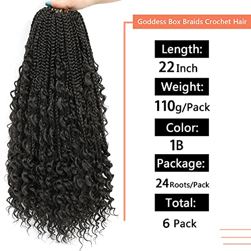 Crochet Box Braids Curly Ends 144 Strands 22 Inch Bohomian Crochet Braids Box Braids 3X Goddess Box Braids Crochet Hair Synthetic Crochet Braids Hair Extensions (22Inch-6Pack, 1B) #TOP2