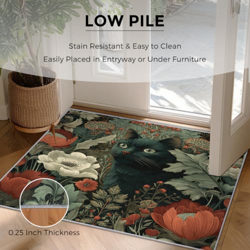 Tapis de salon floral vintage noir 140x200 cm moquette lavable - 5