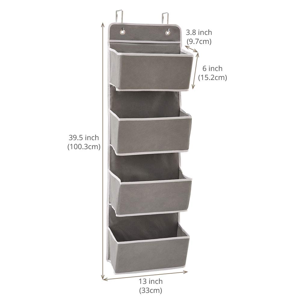 EZOWARE Hängeorganizer 2 Stück - 4 Fächer Für Tür, Grau, Platzsparend Für Handtücher & Spielzeug