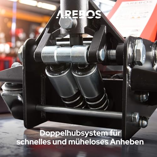 Arebos 3T Hydraulischer Rangierwagenheber flach | Unterfahrhöhe 75-505 mm | Doppelkolben | 2...