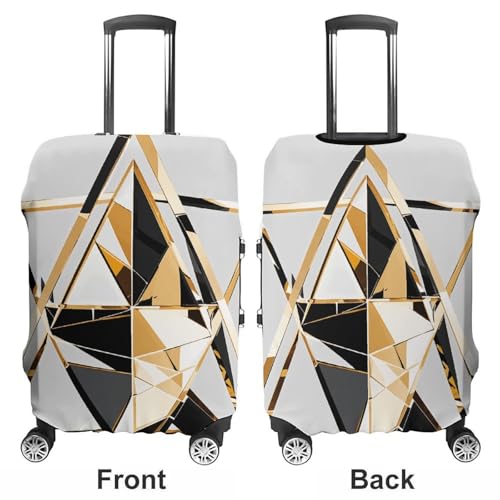 Fashion Modern Black White Gold Triangle Luggage Cover, Washable Elastic Suitcase Cover Protector Fit 18-32 Inch Luggage3