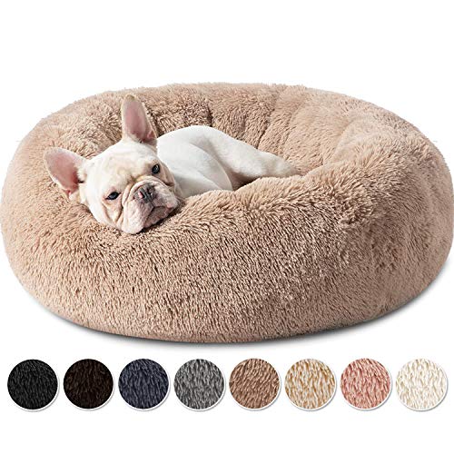 Lit Moelleux Rond pour Animal Donut Chat lit Puppy Love Panier Chien Orthopedique Confortable Peluche Douce pour Chats et Chiens - Brun Clair ø50cm Cover