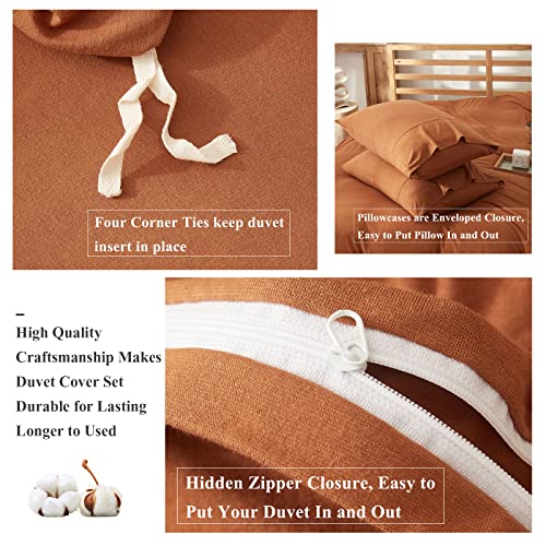 Eavd Boho Caramel Pumpkin Duvet Cover Queen Soft 100% Jersey Knit Cotton Rust Pumpkin Bedding Set Modern Simple Terracotta Comforter Set 1 Duvet Cover With 2 Pillowcases Zipper Closure #TOP5