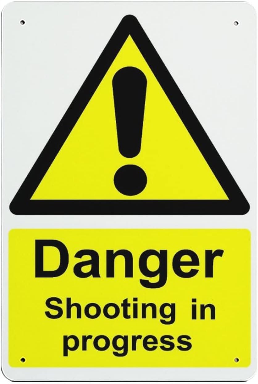 Shooting in Progress Rust Free Aluminum Warning Sign - Property Notice Decor with Pre-Drilled Holes for Home Yard, Shooting Range - 8x12 Inch​